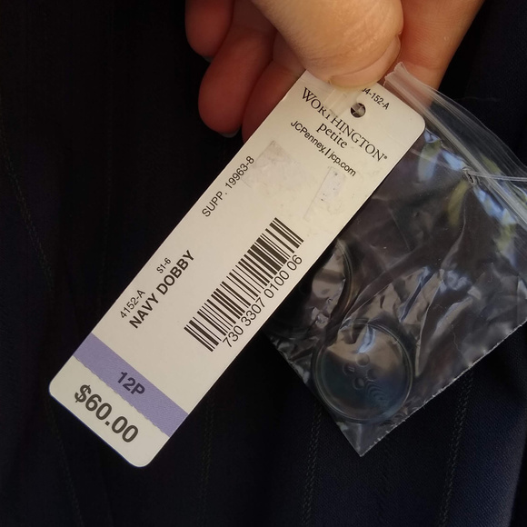 Worthington Petite Stretch Navy Striped Blazer - Picture 6 of 8